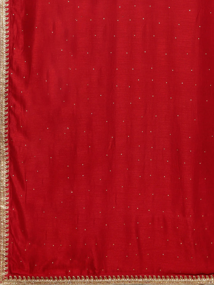 Neerus Red embellished saree with blouse piece - detail view 1