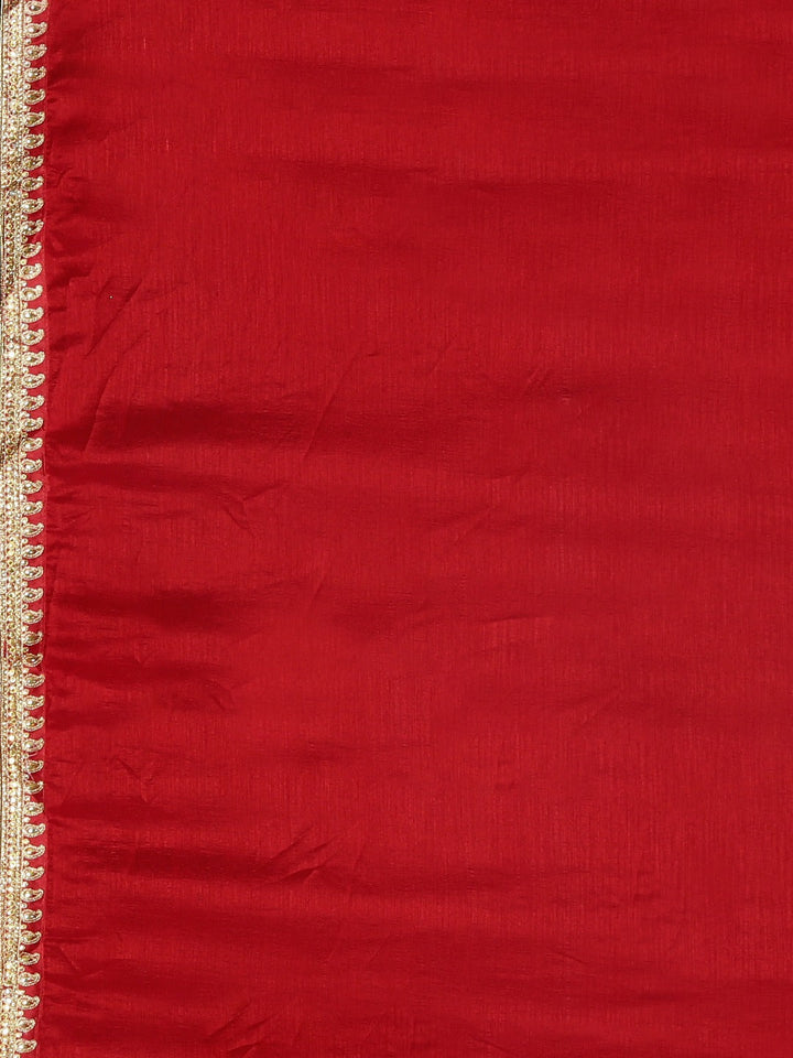 Neerus Red embellished saree with blouse piece - detail view 3