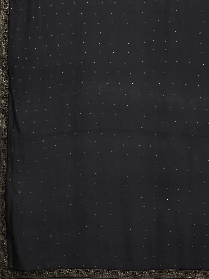 Neerus Black georgette embellished saree with blouse - detail view 1