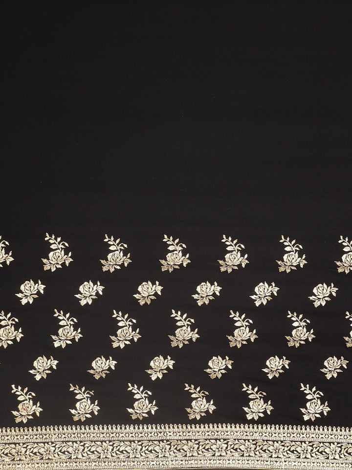 Neerus Black georgette printed saree - side view