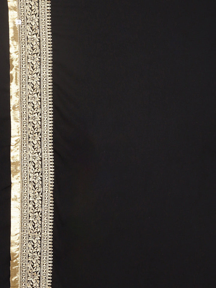 Neerus Black georgette printed saree - detail view 3