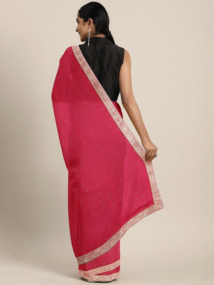 Neerus Pink georgette embellished saree - back view