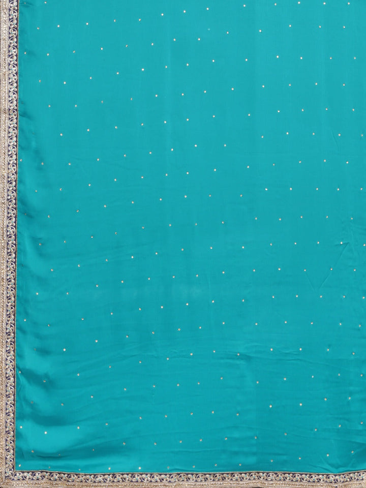 Neerus Blue embellished saree with blouse piece - detail view 1