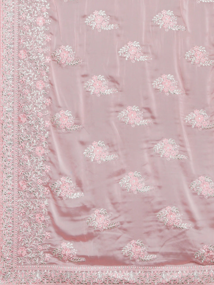 Neerus Pink embroidered saree with blouse piece - detail view 1