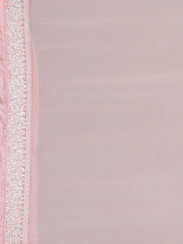 Neerus Pink embroidered saree with blouse piece - detail view 3