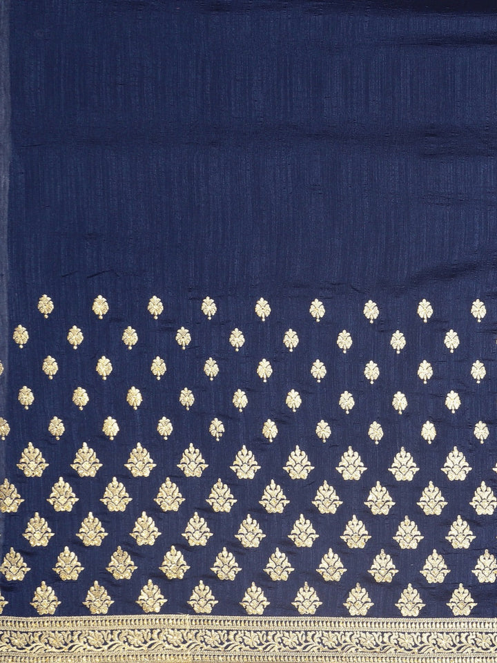 Neerus Blue silk woven saree - side view