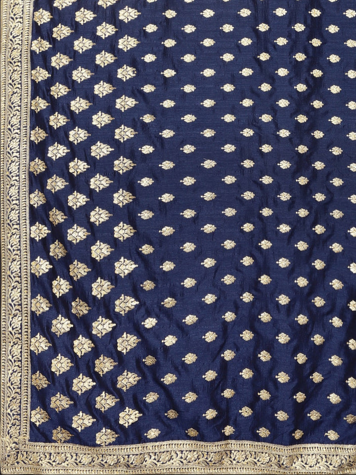 Neerus Blue silk woven saree - detail view 1