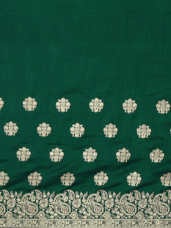 Neerus Green Georgette textured Saree with Blouse - side view