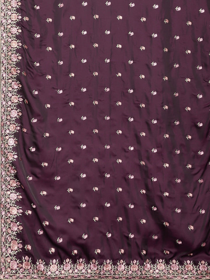 Neerus Pink embroidered saree with blouse piece - detail view 1