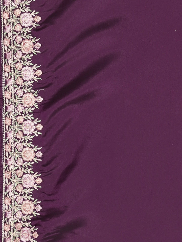 Neerus Pink embroidered saree with blouse piece - detail view 3