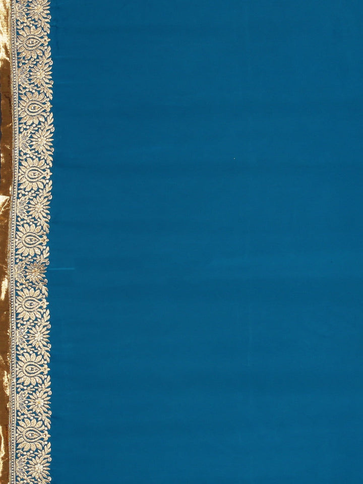 Neerus Blue embroidered saree with blouse piece - detail view 3