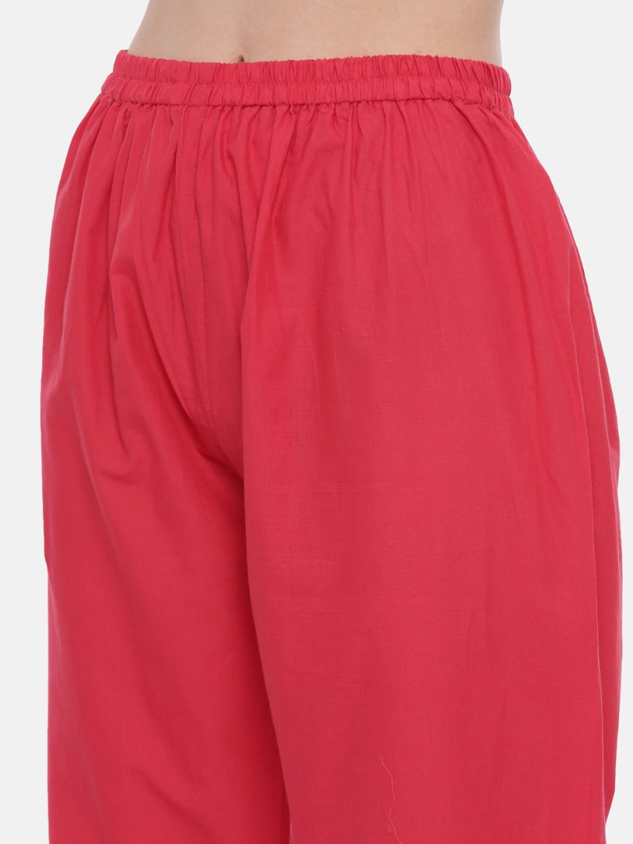 Neerus Pink embellished kurta set with palazzo and dupatta - detail view 2