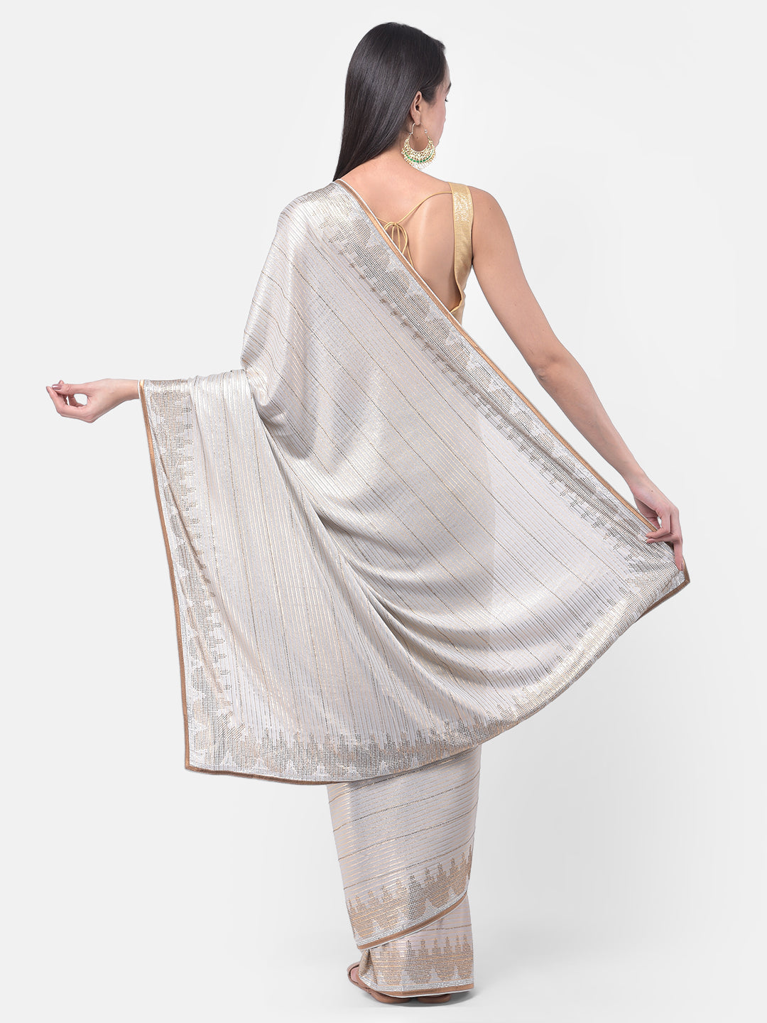 Neerus Grey embellished saree with blouse piece - back view