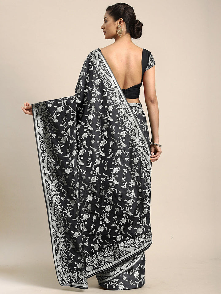 Neerus Black silk woven saree - back view