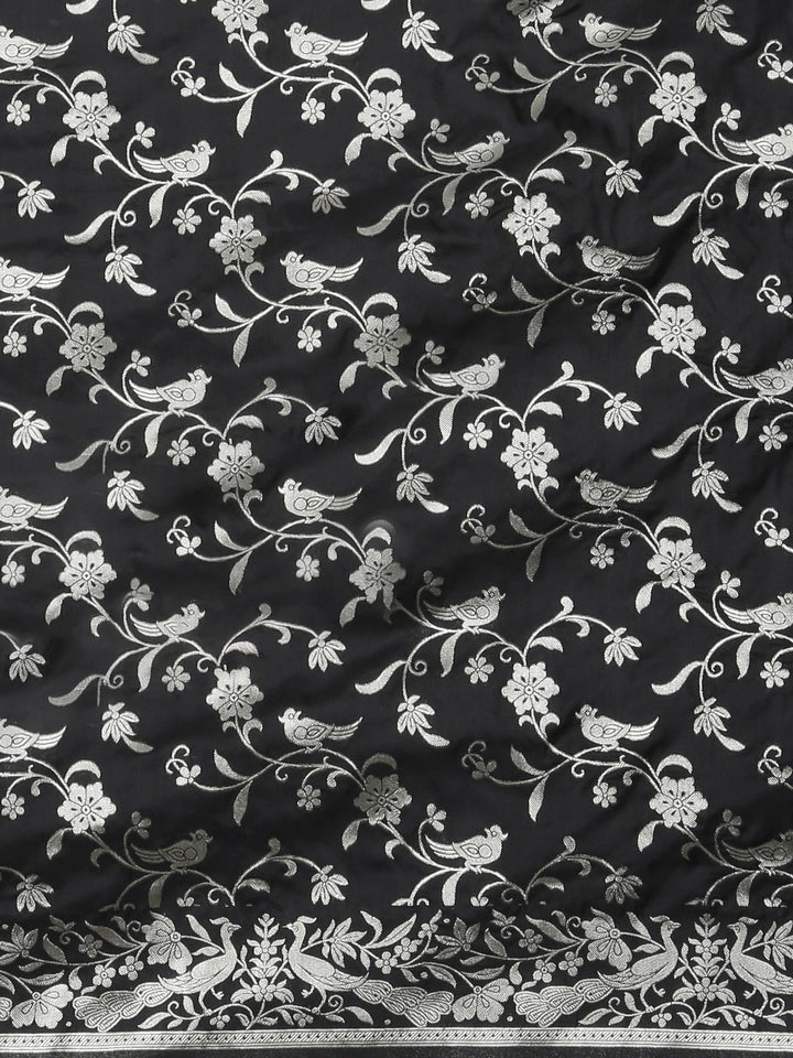 Neerus Black silk woven saree - side view