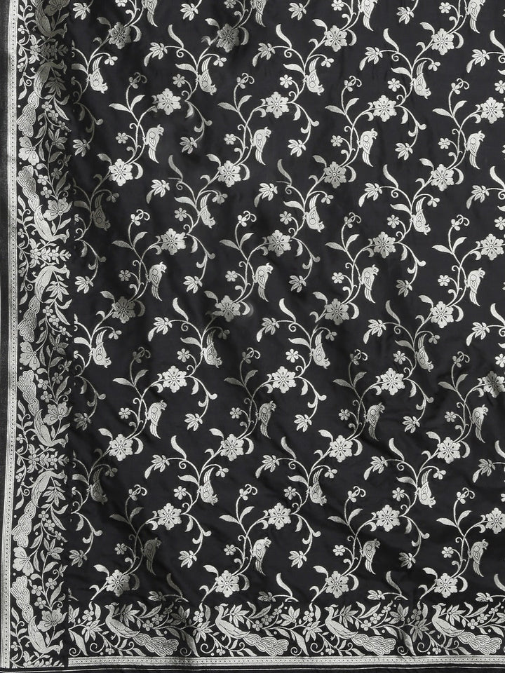 Neerus Black silk woven saree - detail view 1