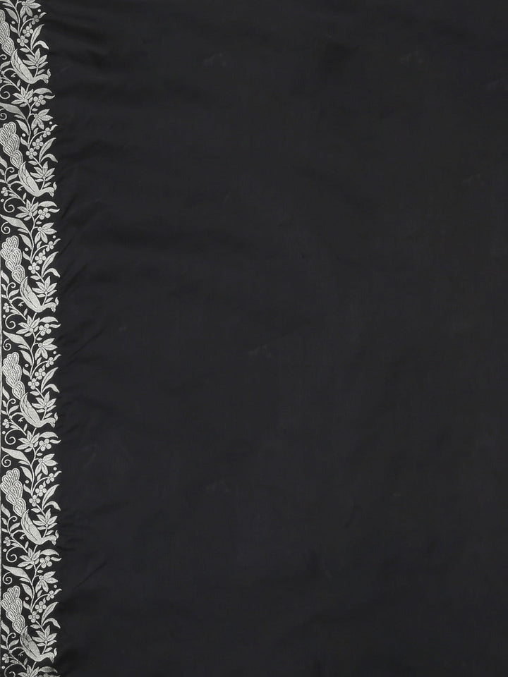 Neerus Black silk woven saree - detail view 3