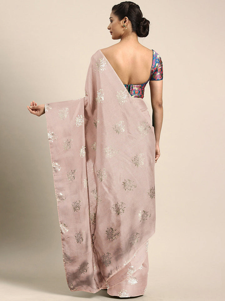 Neerus Orange crepe printed saree with blouse piece - back view