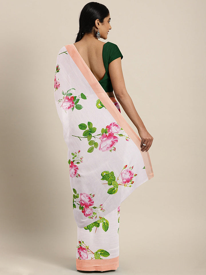 Neerus White Georgette Printed Saree - back view
