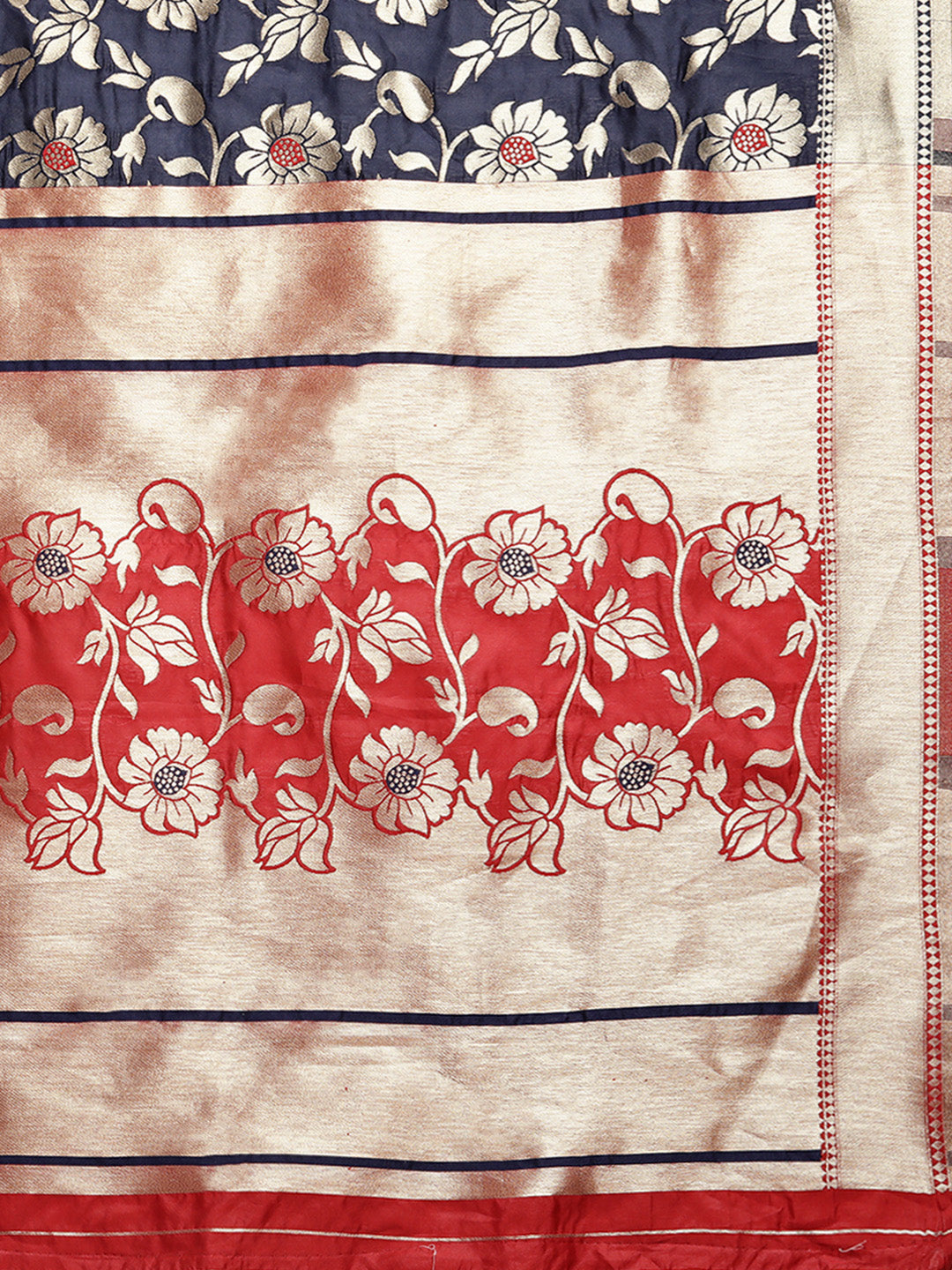 Neerus Blue Silk Cotton Printed Saree - detail view 1