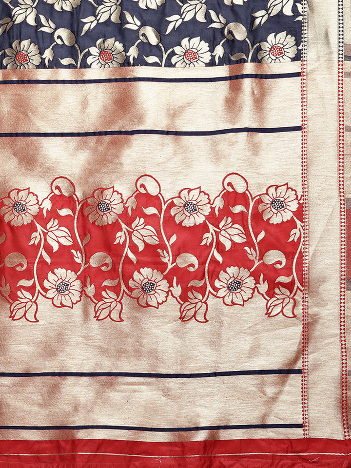 Neerus Blue Silk Cotton Printed Saree - detail view 1