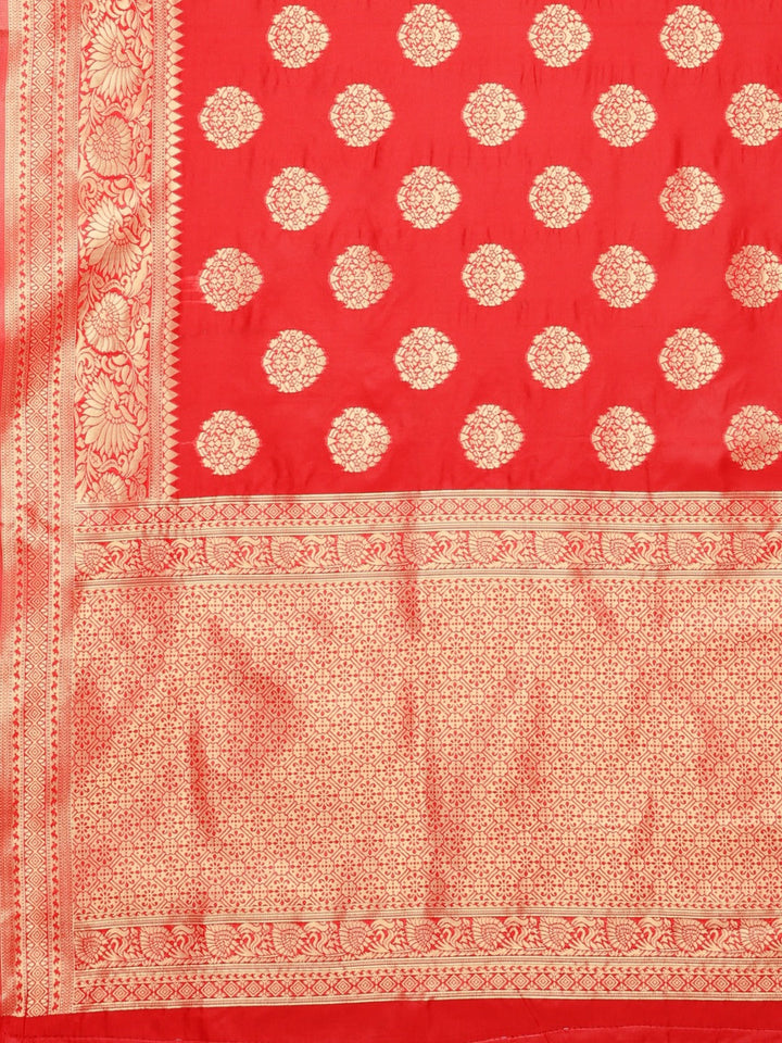 Neerus Red silk woven saree - detail view 1