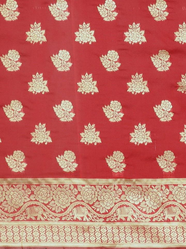 Neerus Red silk woven saree - side view