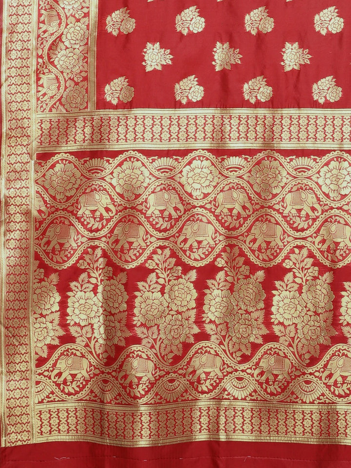Neerus Red silk woven saree - detail view 1