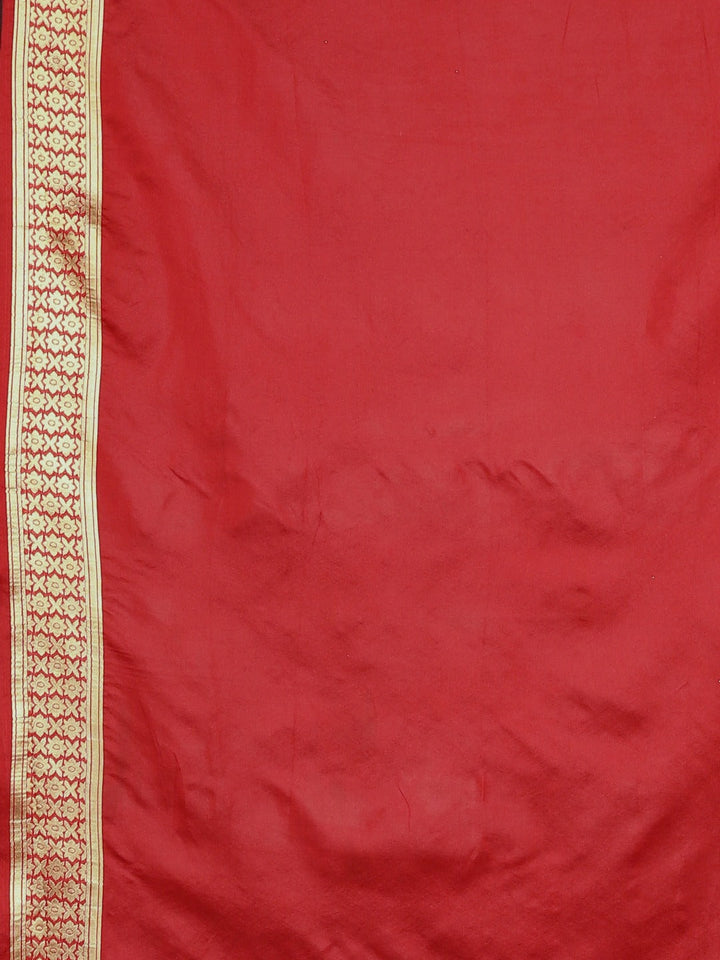 Neerus Red silk woven saree - detail view 3