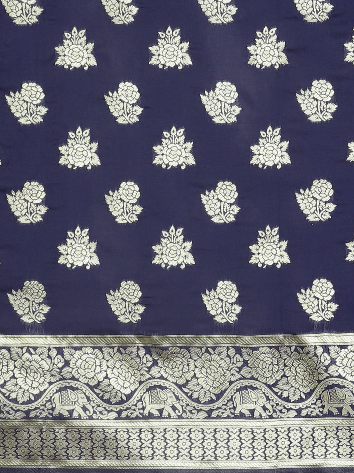 Neerus Blue silk woven saree - side view