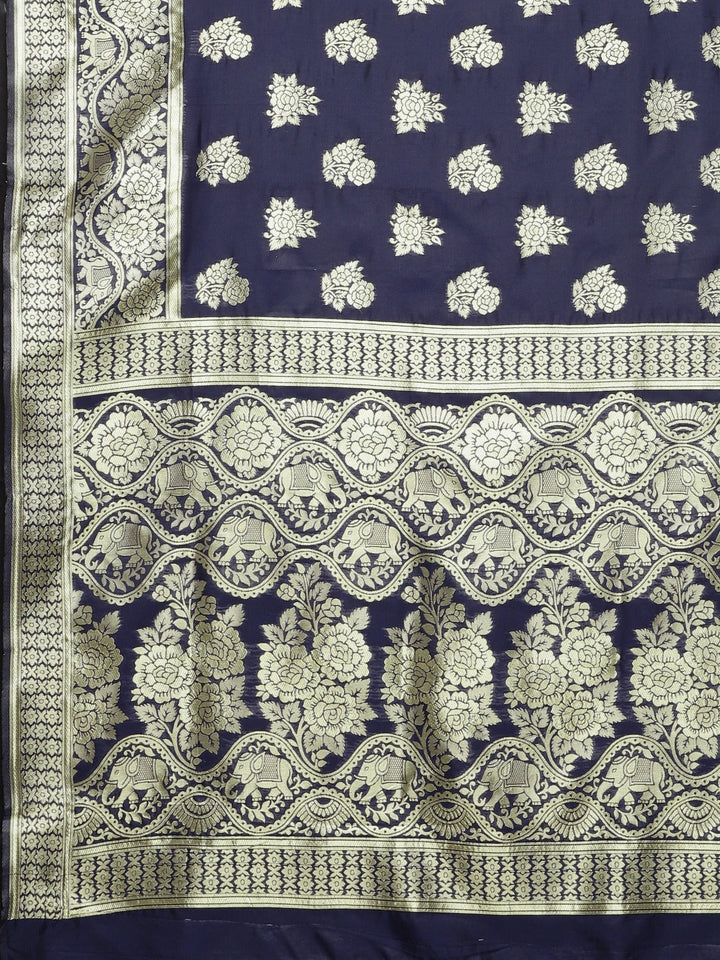 Neerus Blue silk woven saree - detail view 1