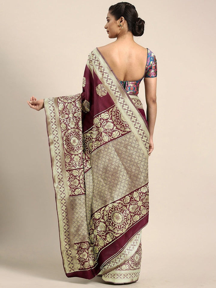Neerus Pink silk woven saree - back view