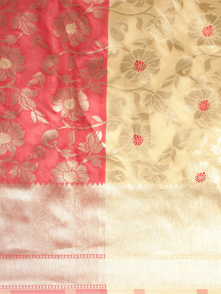 Neerus Yellow silk woven saree - side view