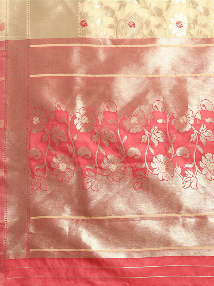 Neerus Yellow silk woven saree - detail view 1