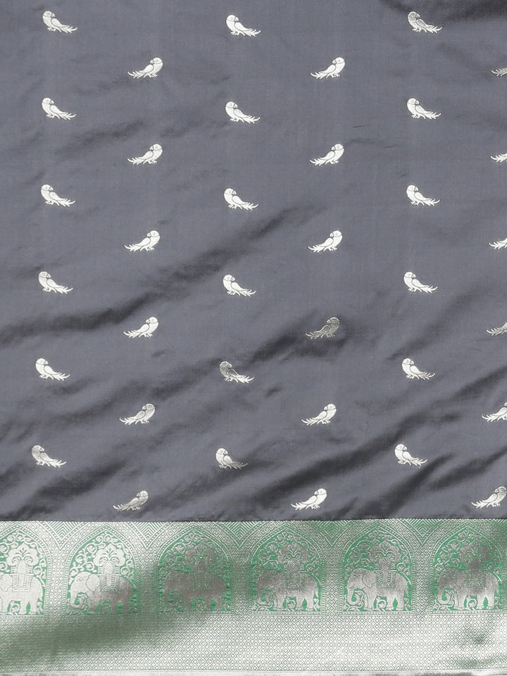 Neerus Grey silk woven saree - side view