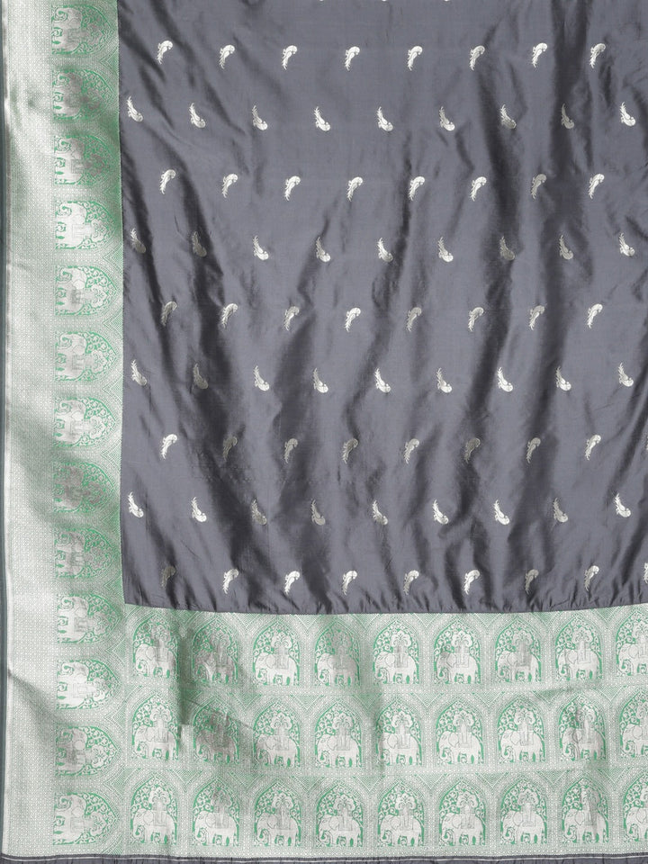 Neerus Grey silk woven saree - detail view 1
