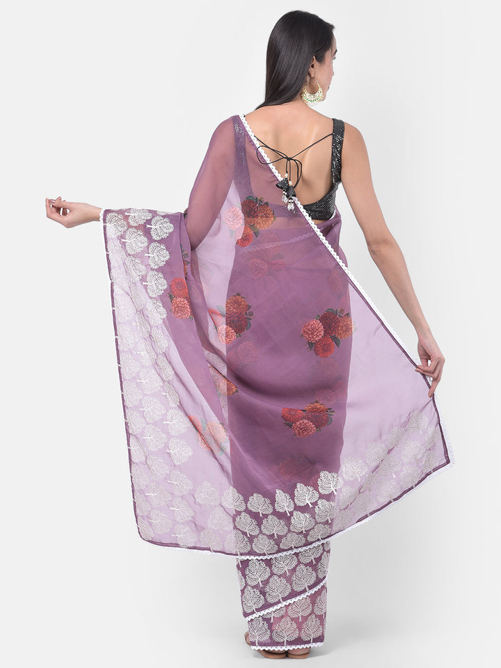 Neerus Pink organza embellished saree - back view