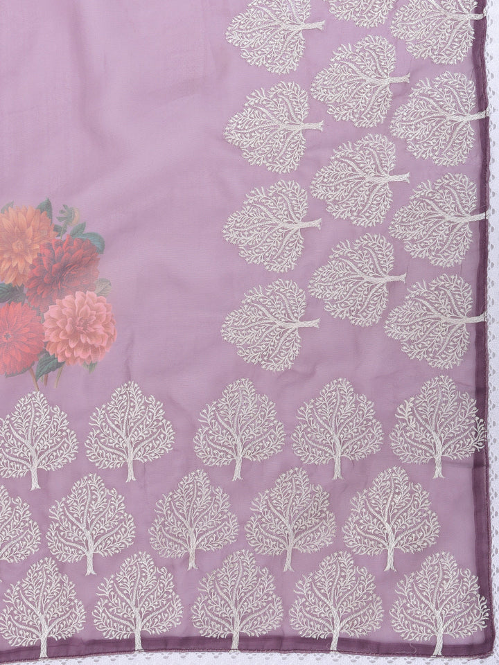Neerus Pink organza embellished saree - detail view 1