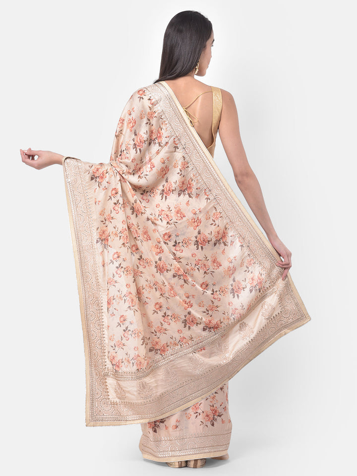 Neerus Beige crepe solid saree - back view