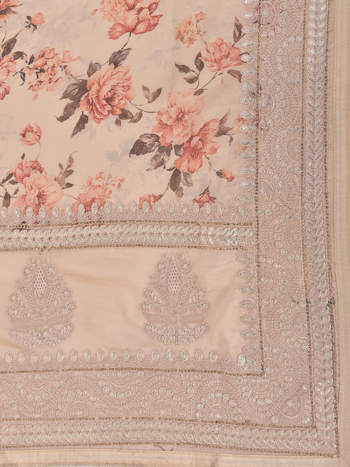 Neerus Beige crepe solid saree - detail view 1