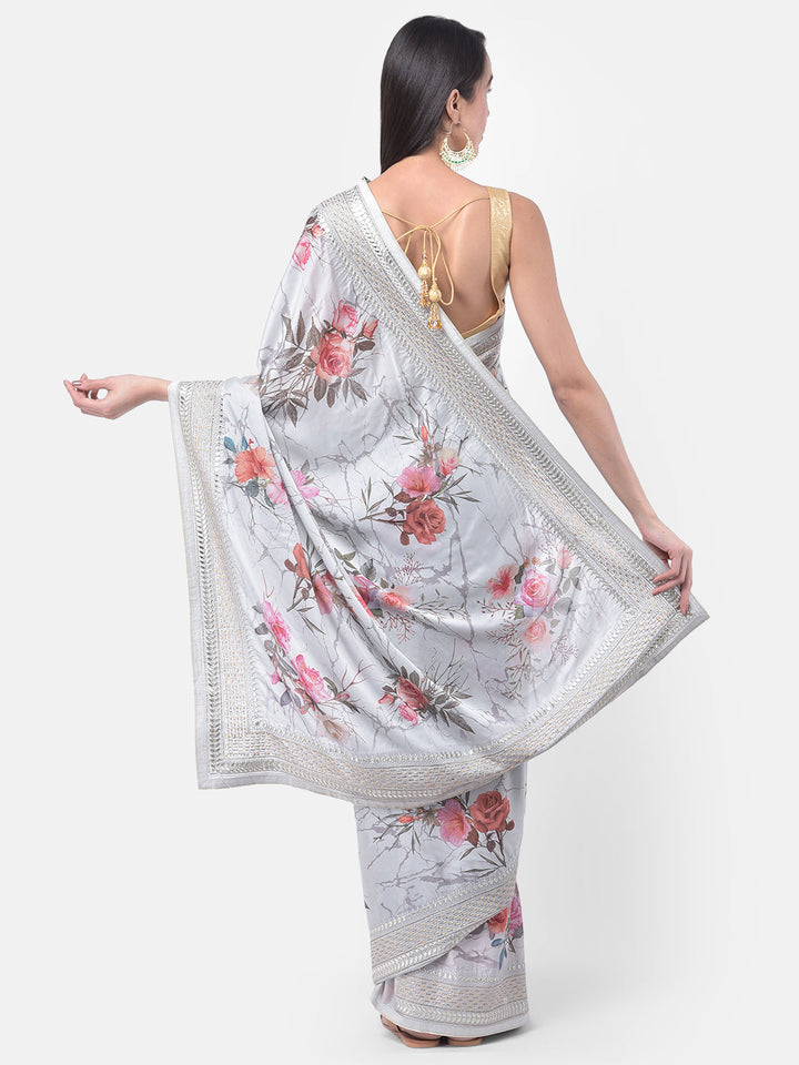 Neerus Grey crepe solid saree - back view