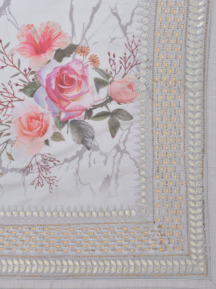 Neerus Grey crepe solid saree - detail view 1