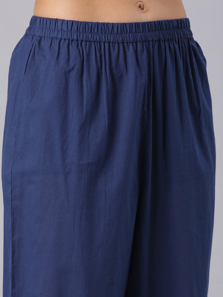 Neerus Navy Blue Printed Anarkali Kurta And Trousers With Dupatta