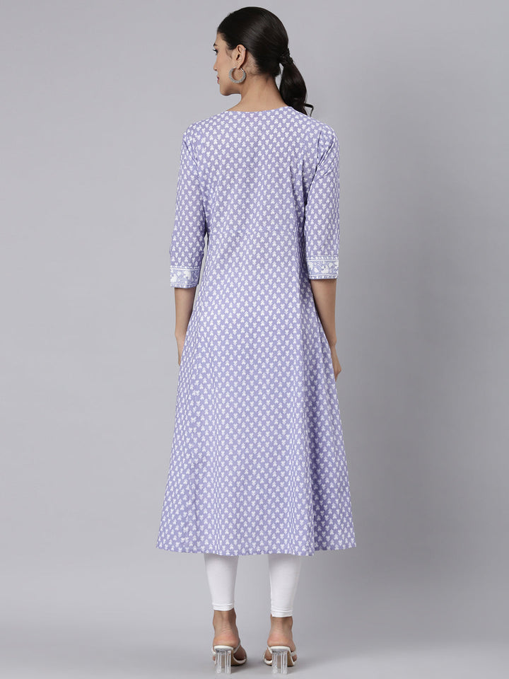 Neerus Lavender Casual Floral Straight Kurtas