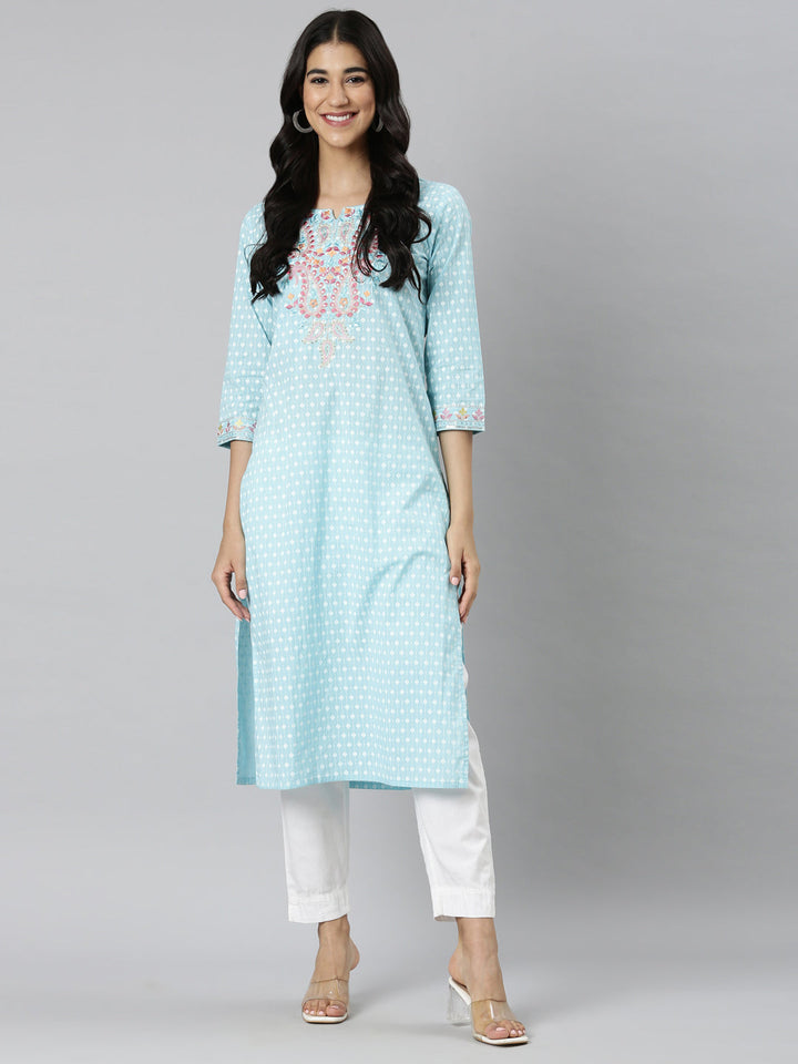 Neerus Blue Casual Ethnic Motifs Straight Kurtas