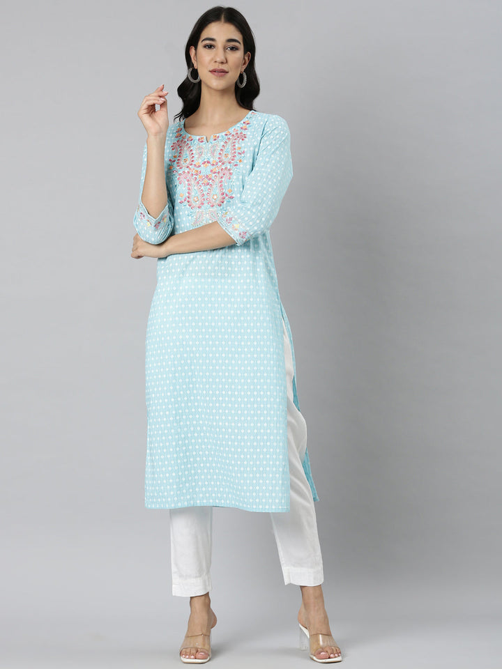 Neerus Blue Casual Ethnic Motifs Straight Kurtas