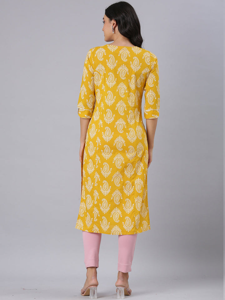 Neerus Mustard Straight Casual Paisley Kurtas