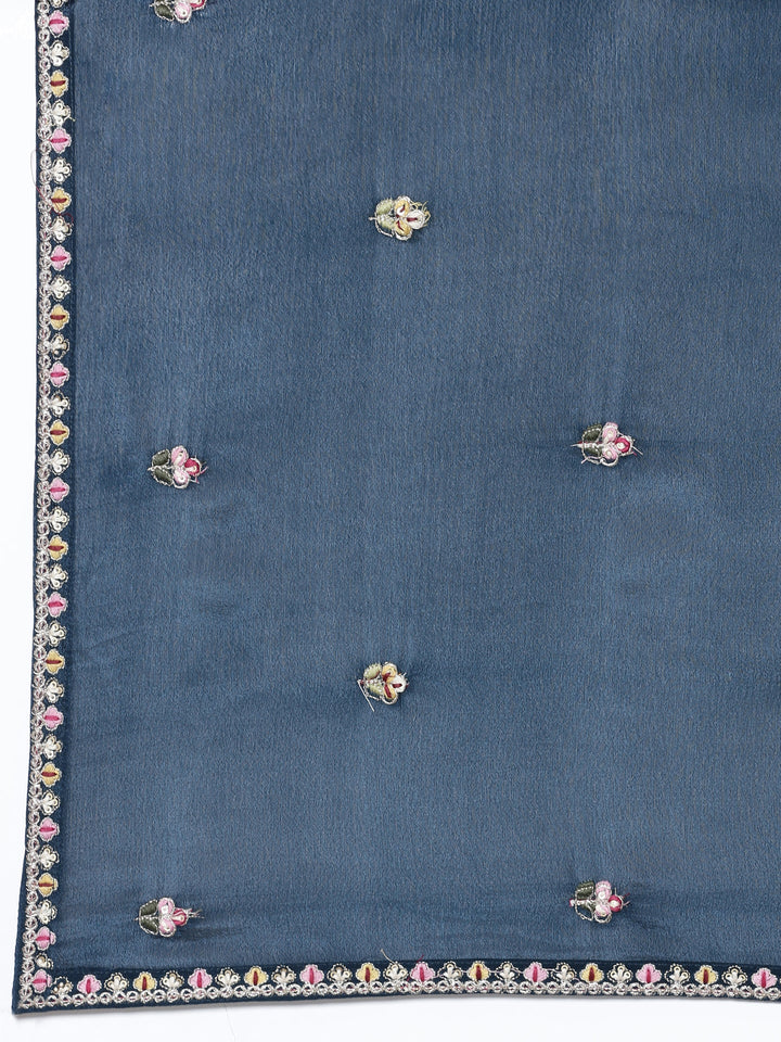 Neerus Blue georgette embroidered anarkali suit set - detail view 3