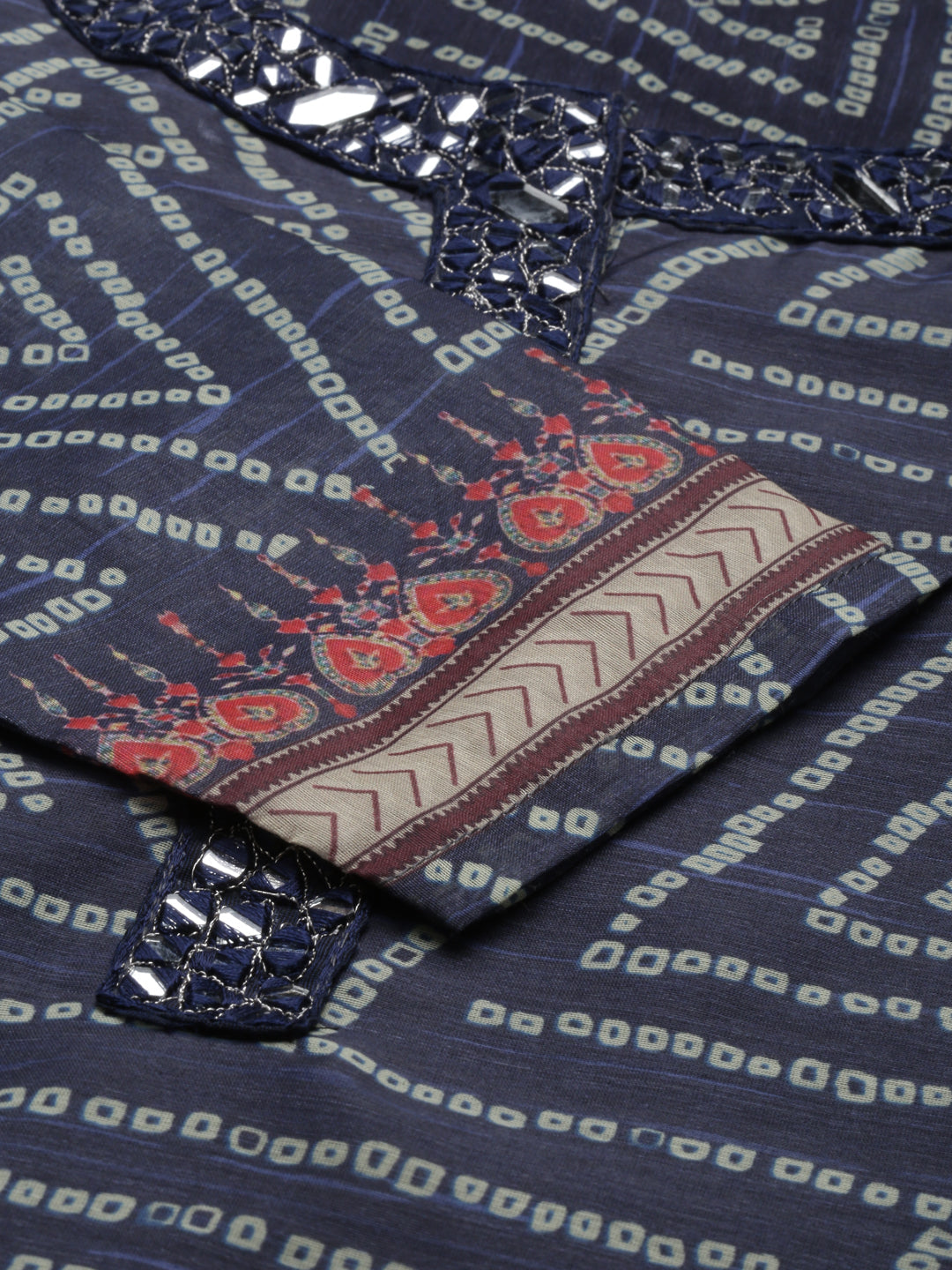 Neerus Blue silk printed straight kurti - detail view 4
