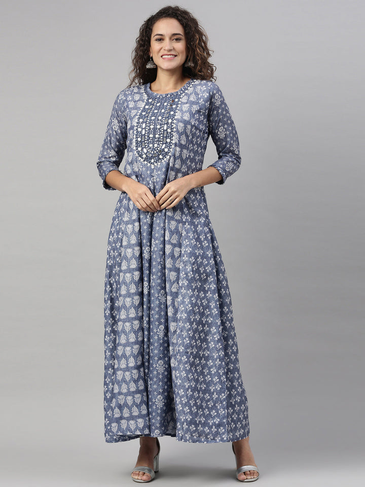 Neerus Blue modal bandhani mirror work kurti - detail view 4